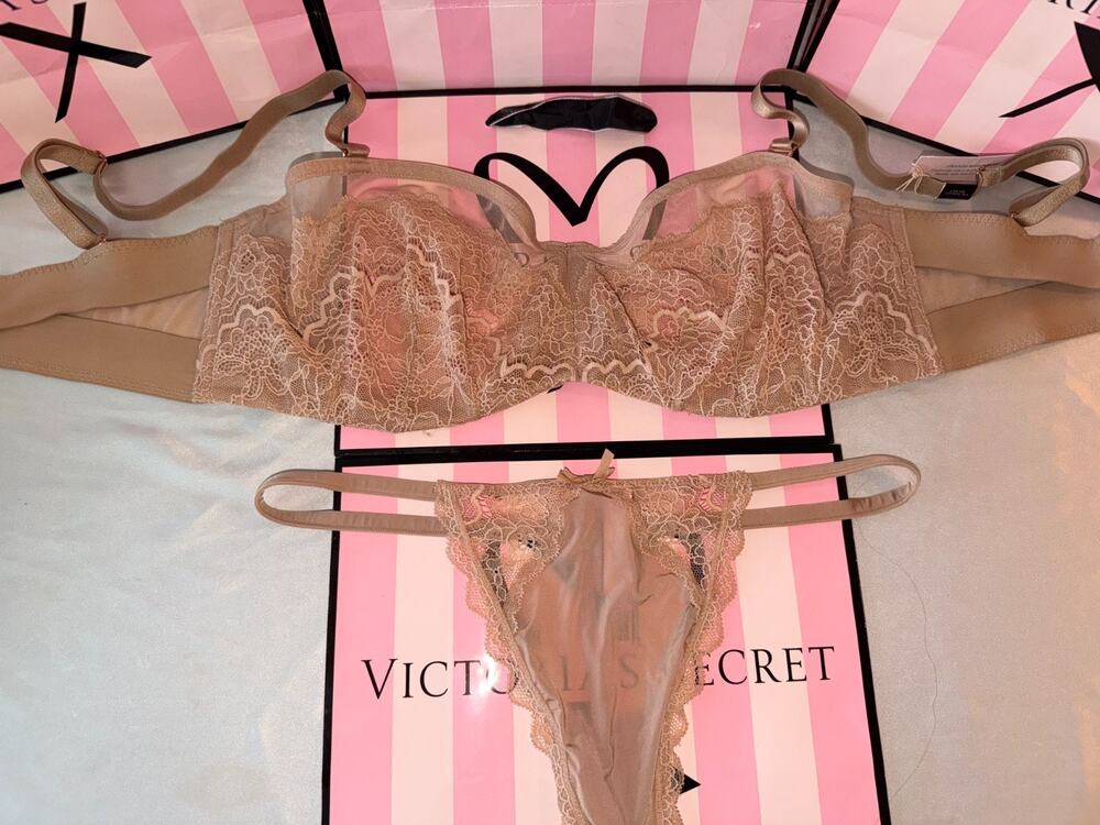 Victoria's Secret Bra Strapless Minimizer 36DDD Large Beige Lace
